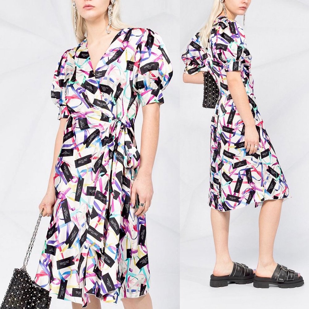 Marc Jacobs Ribbon Logo Viscose Wrap Midi Dress